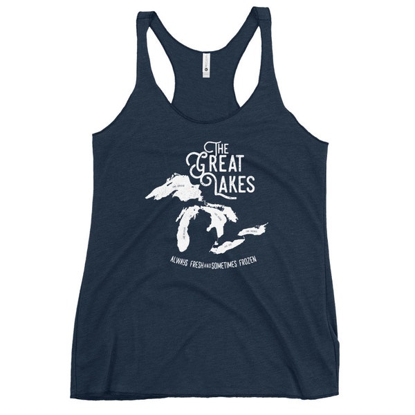 The Great Lakes Women's Racerback Tank, Michigan, Wisconsin, Illinois, Minnesota, Lake Michigan, Lake superior, Heron, and more