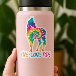 Adhesivo de vinilo duradero con diseño ecuestre tie-dye de caballo (sin burbujas, película de alta opacidad, para uso en interiores). imagen 5