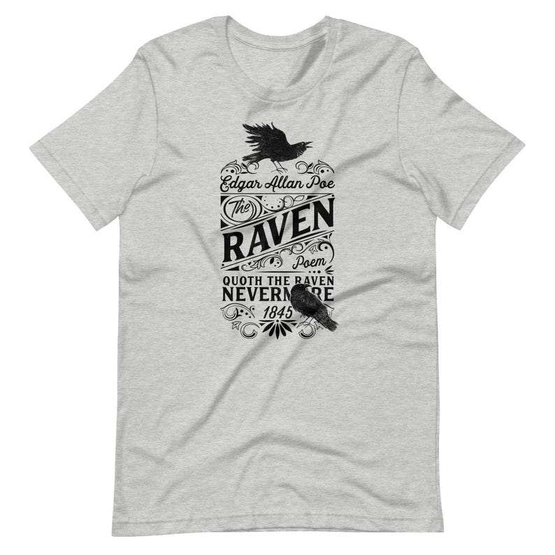 The Raven Shirt Edgar Allan Poe Dark Poetry Gothic Literature Tee image 2