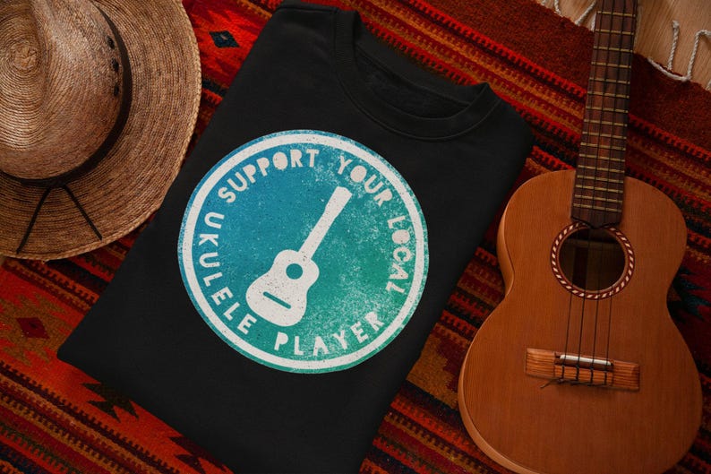 Laptop Decoration Sticker Waterproof Vinyl Decal Music Art Design Ukulele Player Theme Bubble Free Adhesive High Opacity Construction Gift For Musicians Island Melodies Vintage Style Nostalgic Music Lover Present Instrument Enthusiast
