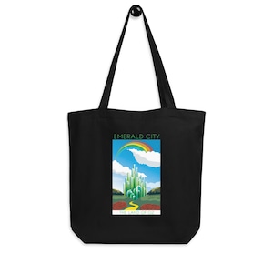 Wizard of Oz Tote Bag: Vintage Emerald City Poster, Reusable Organic Cotton