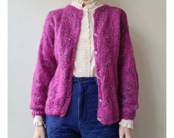 Vintage wol / acryl mix handgemaakt paars roze basic vest S