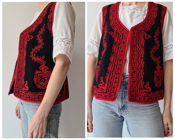 Vintage romanian deadstock wool embroidery waistc… - image 1