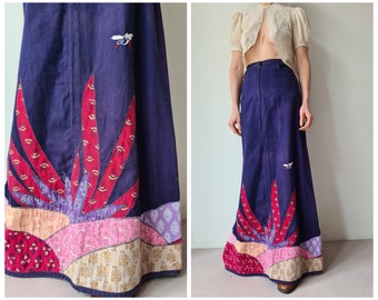 XS Vintage india imports (early adini) maxi cotton patchwork skirt