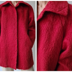 M Vintage Mohair Wolle gefütterter Midi Mantel