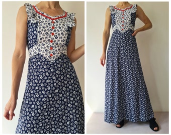 Vintage seventies maxi cotton floral summer sun dress S