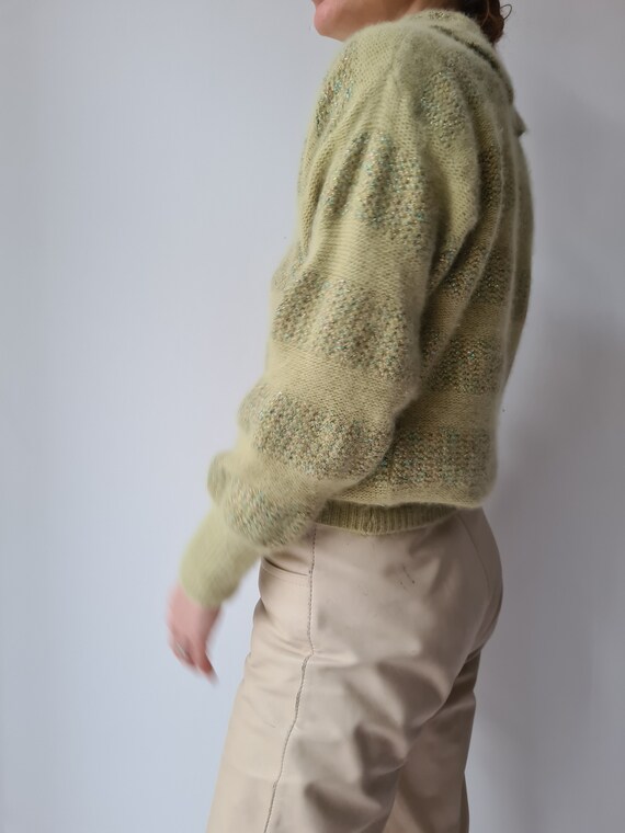 Vintage fluffy angora wool cropped knit pullover S - image 6