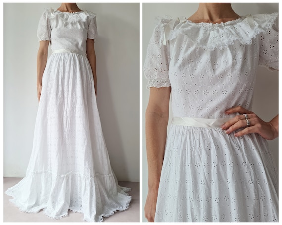 Robe de mariee vintage en broderie de coton et dentelle S pronuptia Etsy France