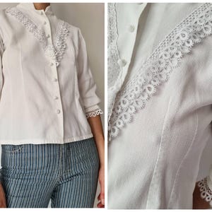 S Vintage Victorian style white cotton lace blouse