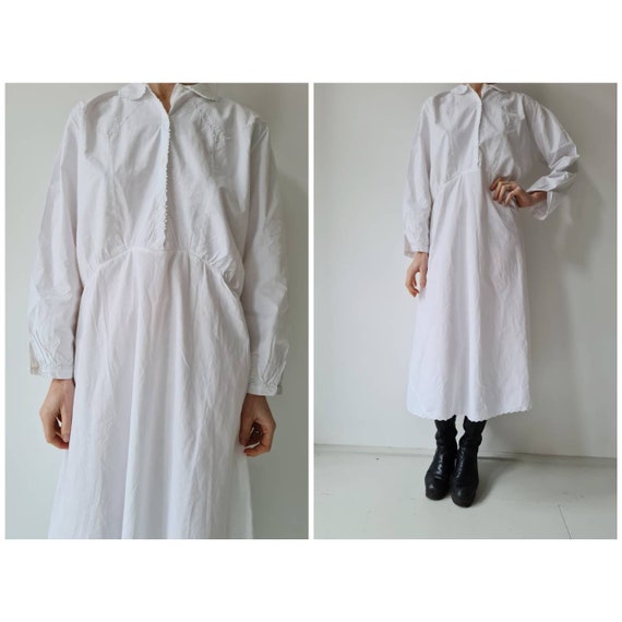Vintage cotton antique nightgown broderie shirt dr