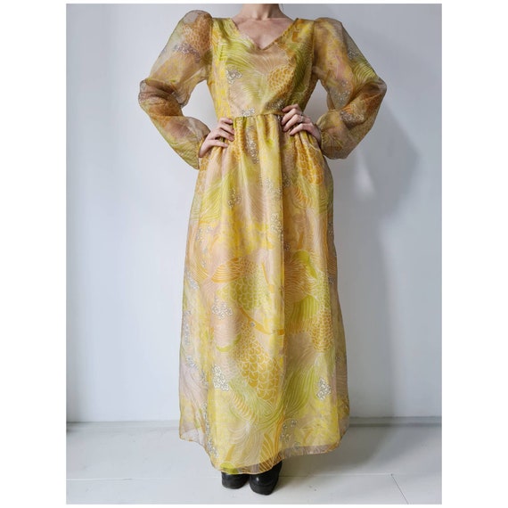 Yellow floral vintage puff sleeve maxi dress
