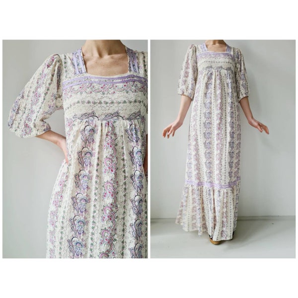 Vintage seventies boeren prairie maxi jurk XS