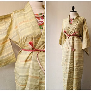 Vintage Seidenmischung Japanischer langer Kimono freie Größe