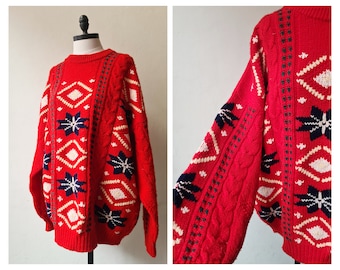 Vintage unisex handmade wool folklore jumper knit L XL