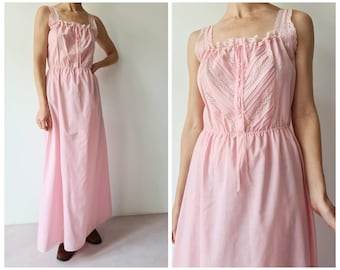 M Vintage rosa Baumwollmix Spitze Maxikleid