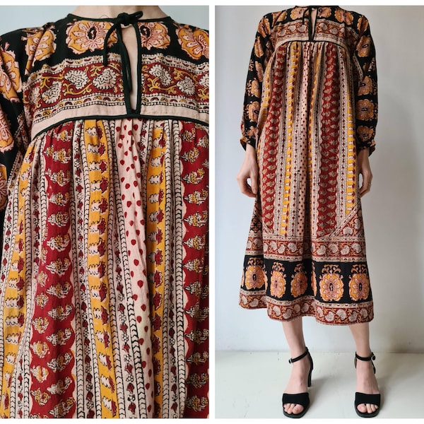 S Vintage seventies Indian cotton blockprint dress