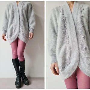 M Vintage angora wool embellished lined cardigan