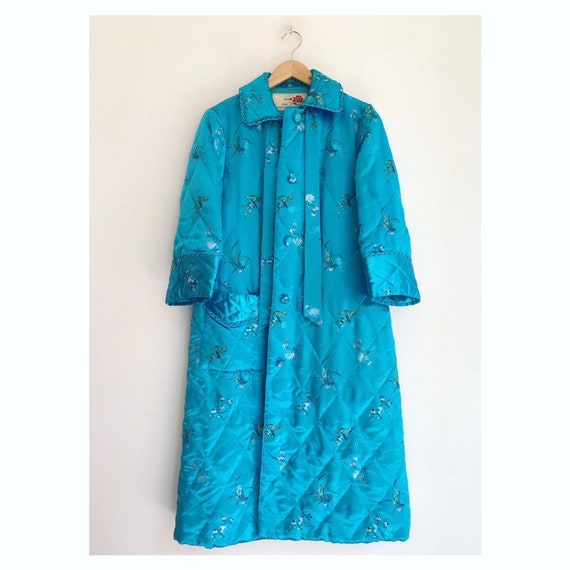 Vintage floral oriental quilted house robe coat S