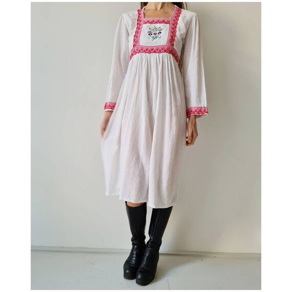 Vintage cotton gauze midi seventies prairie dress
