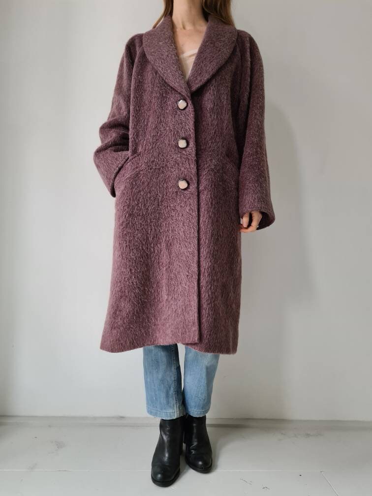 Vintage wool fluffy chic purple/lilac coat M L | Etsy