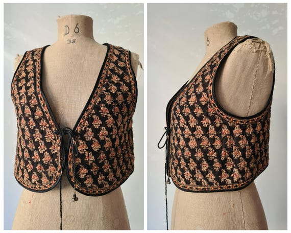 M Vintage 1970s Anokhi cotton Indian vest waistcoat blockprint