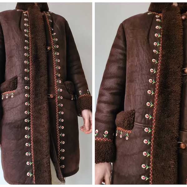 S Vintage Polish Mountaineer embroidery 1970s lammy coat