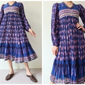 Vintage indian cotton seventies blockprint dress s