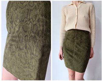S M Suede snake print leather mini skirt
