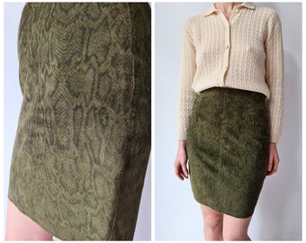 S M Suede snake print leather mini skirt