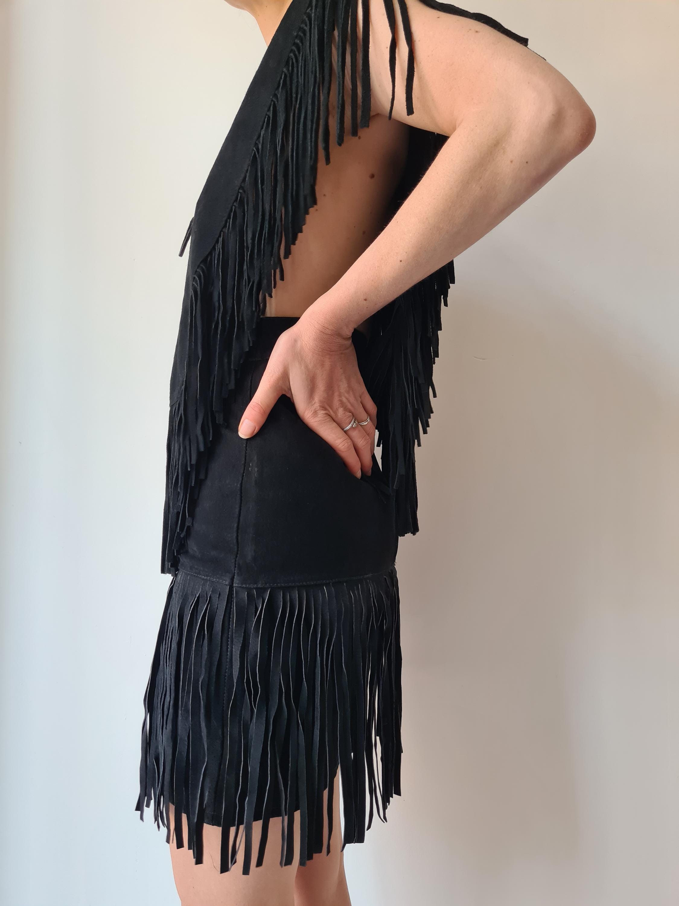 XS ヴィンテージ スエード フリンジ スカート - Etsy 日本