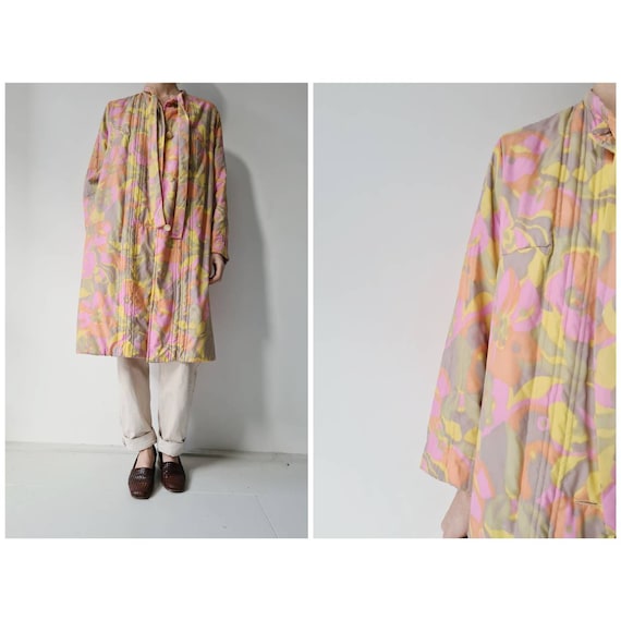 Vintage 60ies quilted retro robe housecoat S/M