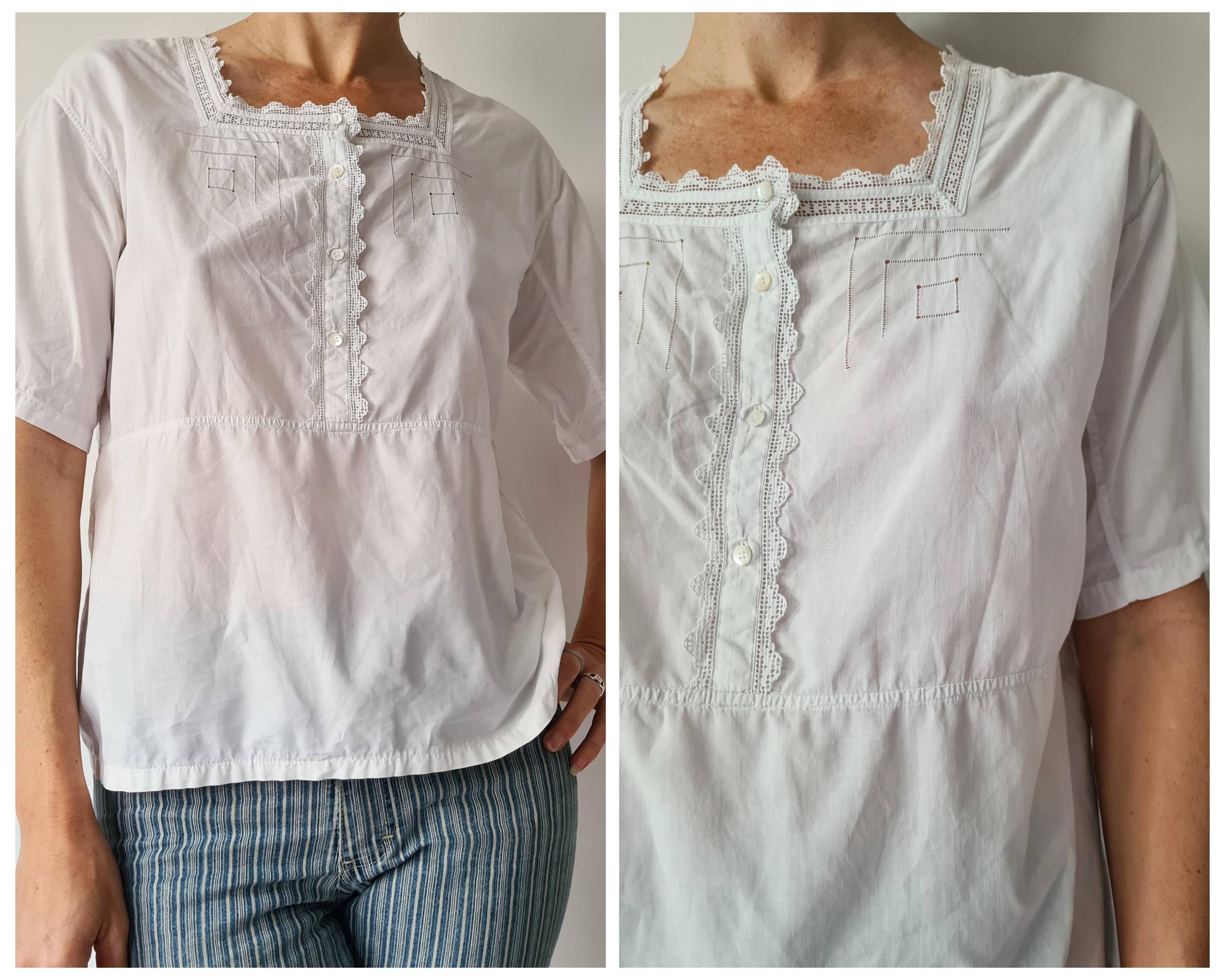 M Vintage French Cotton Embroidery Blouse - Etsy