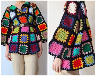 Vierkant vintage Grandma-vest S/L in kimonostijl
