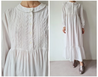 M Vintage Laura Ashley white cotton nightgown prairie dress