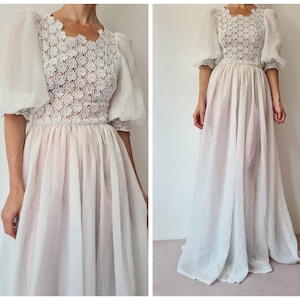 S M Vintage lace Victorian style maxi dress