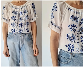 M Vintage seventies embroidered folk blouse
