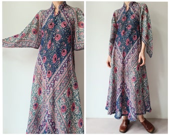 S/M Vintage Adini gauze lurex seventies maxi kaftan indian dress