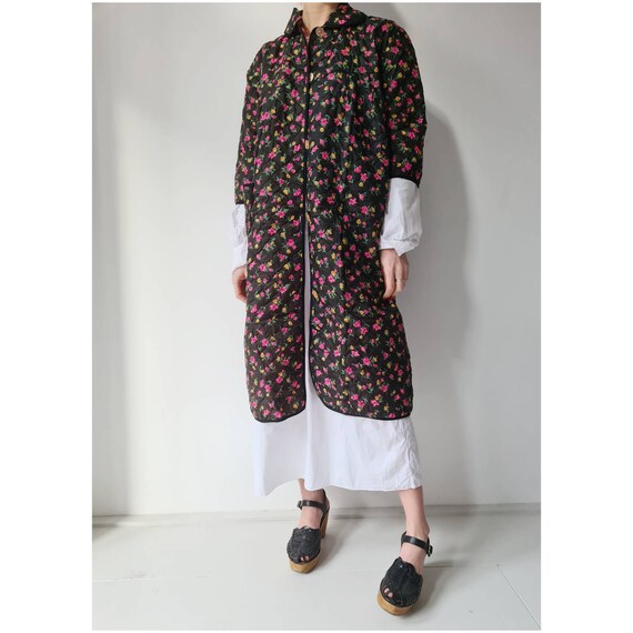 Vintage 60-ies duster floral quilted housecoat ove