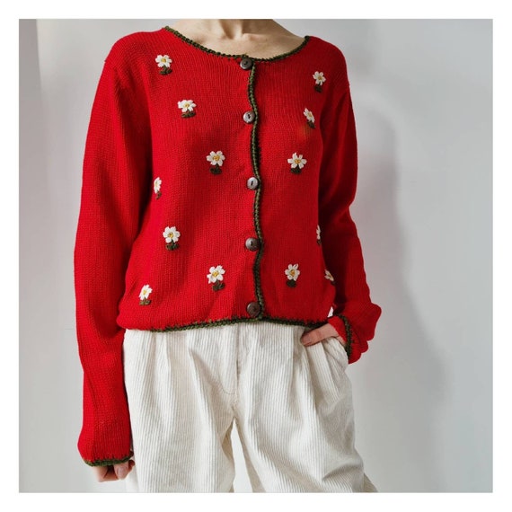 Cute floral embroidery cotton mix knitted cardigan