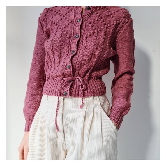 Austrian dusty pink knitted wool trachten cardigan