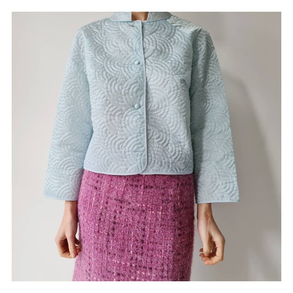 Vintage short quilted synthetic housecoat robe S/M