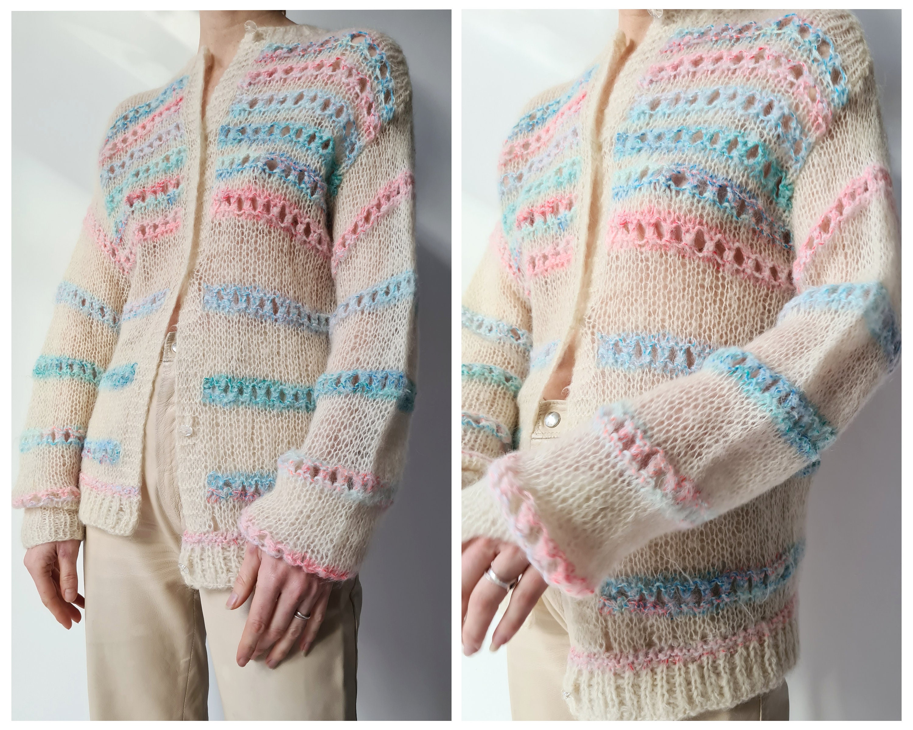 S Vintage Handmade Pastel Wool Mohair Cardigan - Etsy