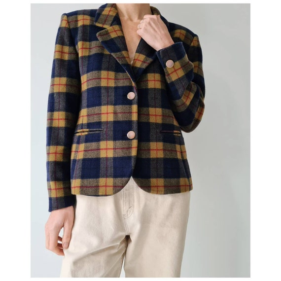 Vintage cashmere blend blazer tartan blocked s