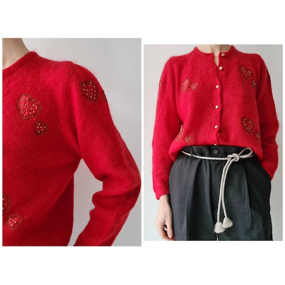 Vintage valentine hearts cute knitted mohair cardi