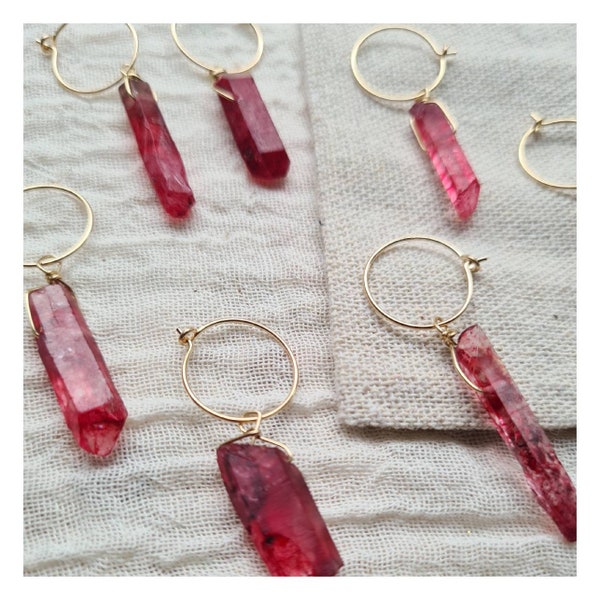 Gold filled hoop with red quartz