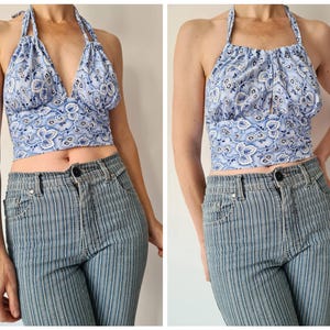 S/M Cotton handmade halter tie top from vintage fabric