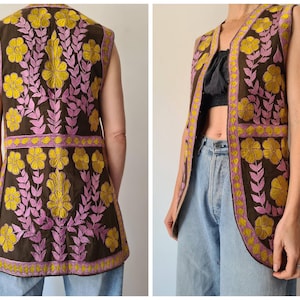 S xs Vintage silk thread Afghan hand embroidered vest waistcoat