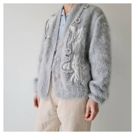 Vintage mohair fluffy lined cardigan jacket m