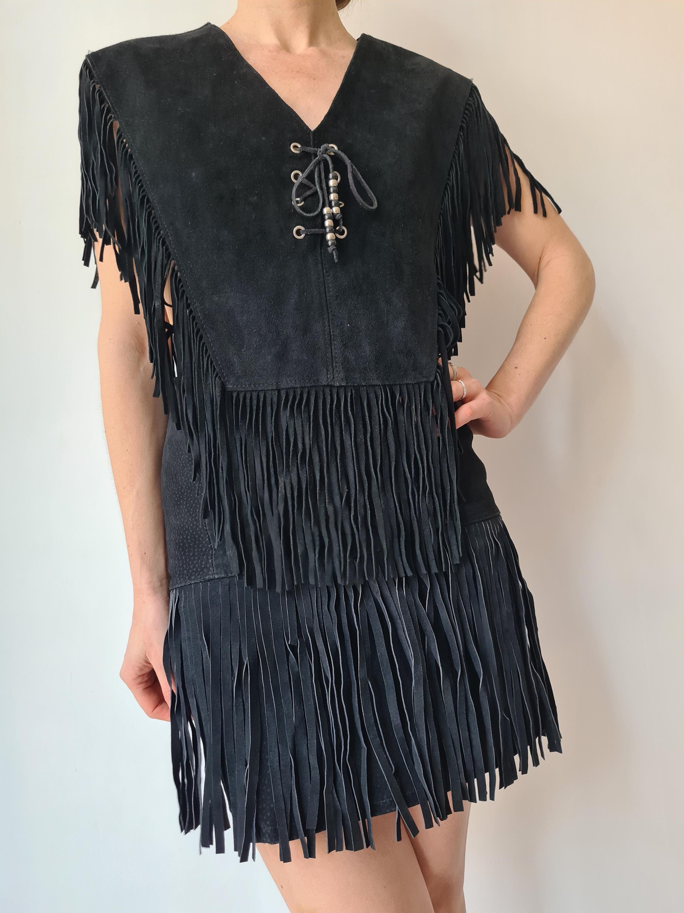 XS ヴィンテージ スエード フリンジ スカート - Etsy 日本