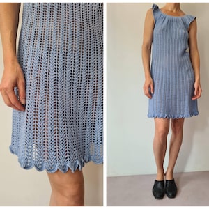 S Vintage handmade crochet blue dress